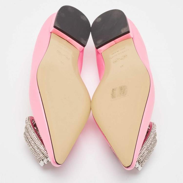 Pre Owned Mach & Mach Pink Satin Triple Heart Ballet Flats Size 38