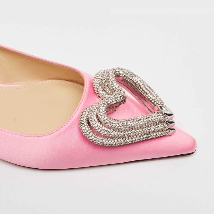 Pre Owned Mach & Mach Pink Satin Triple Heart Ballet Flats Size 38
