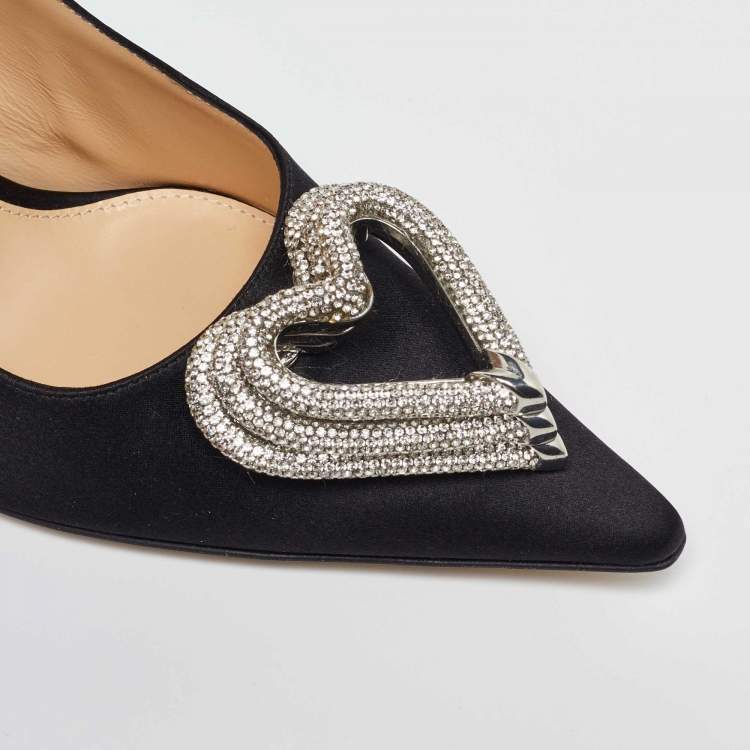 Pre Owned Mach & Mach Black Satin Triple Heart Pumps Size 41