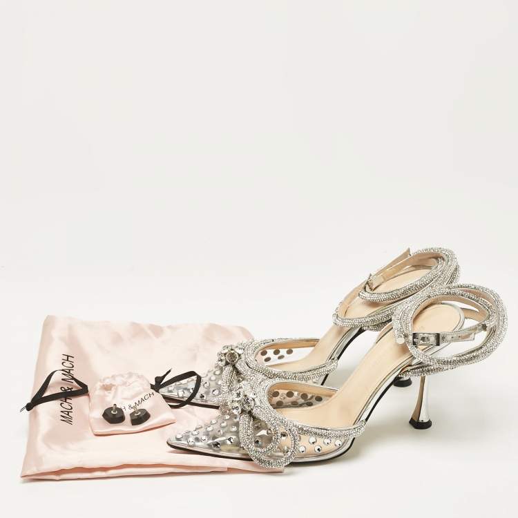 Pre Owned Mach & Mach Silver PVC Double Bow Pumps Size 37