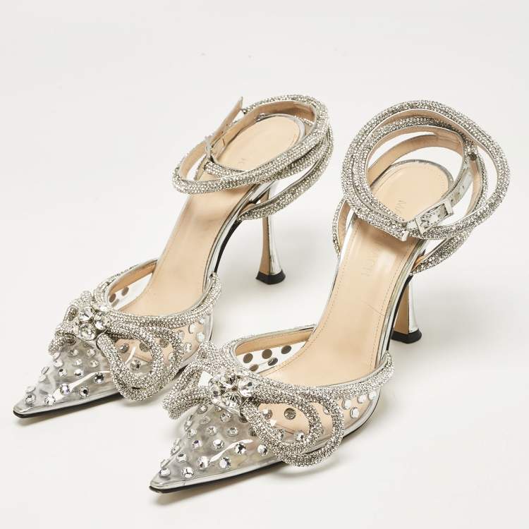 Pre Owned Mach & Mach Silver PVC Double Bow Pumps Size 37