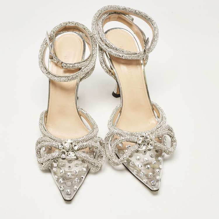 Pre Owned Mach & Mach Silver PVC Double Bow Pumps Size 37