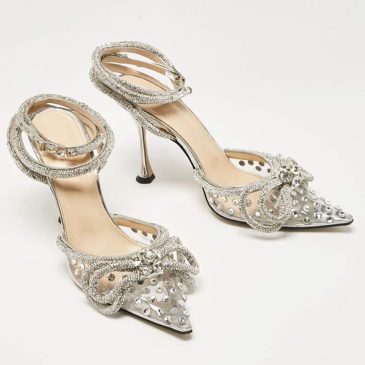 Pre Owned Mach & Mach Silver PVC Double Bow Pumps Size 37