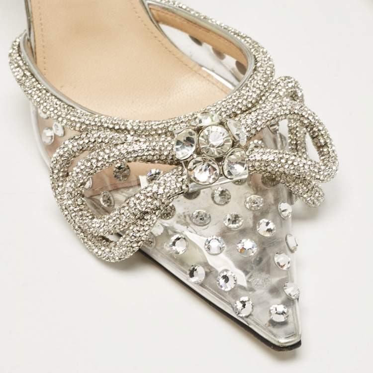 Pre Owned Mach & Mach Silver PVC Double Bow Pumps Size 37