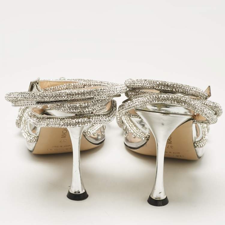 Pre Owned Mach & Mach Silver PVC Double Bow Pumps Size 37