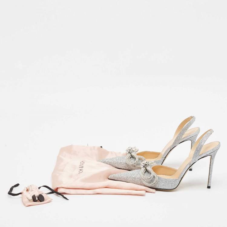 Pre Owned Mach & Mach Silver Glitter Double Bow Pumps Size 39