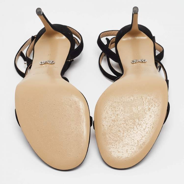 Pre Owned Mach & Mach Black Suede Petit Coeur Sandals Size 39