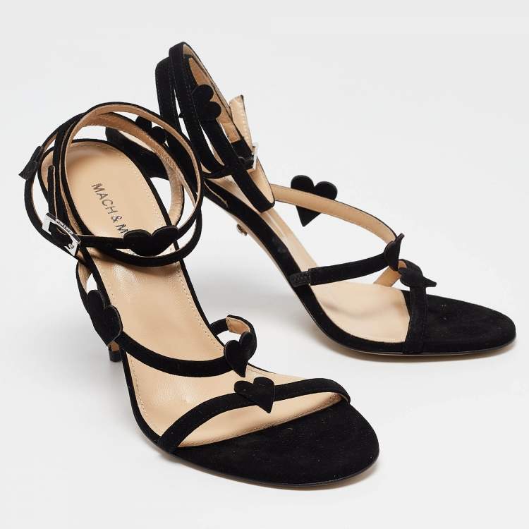 Pre Owned Mach & Mach Black Suede Petit Coeur Sandals Size 39