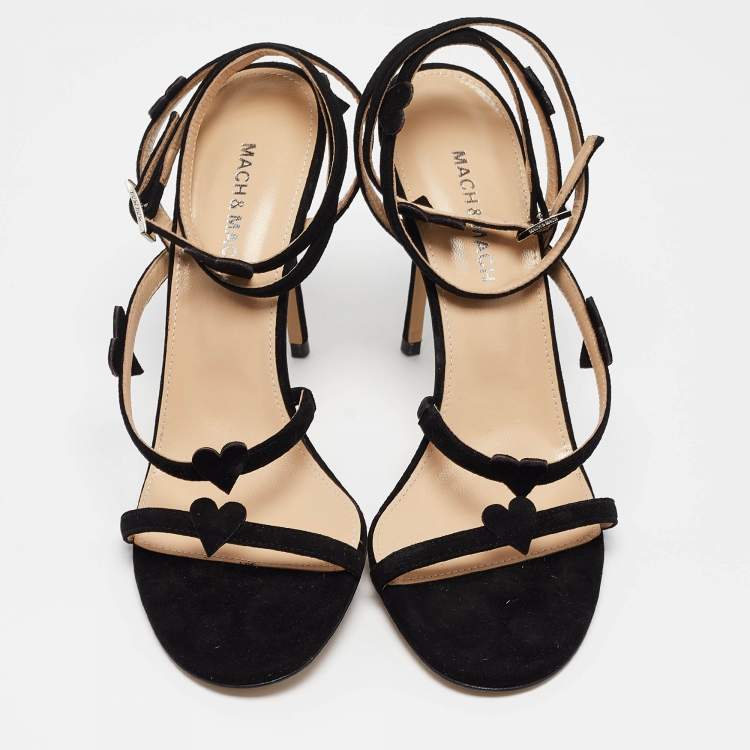 Pre Owned Mach & Mach Black Suede Petit Coeur Sandals Size 39