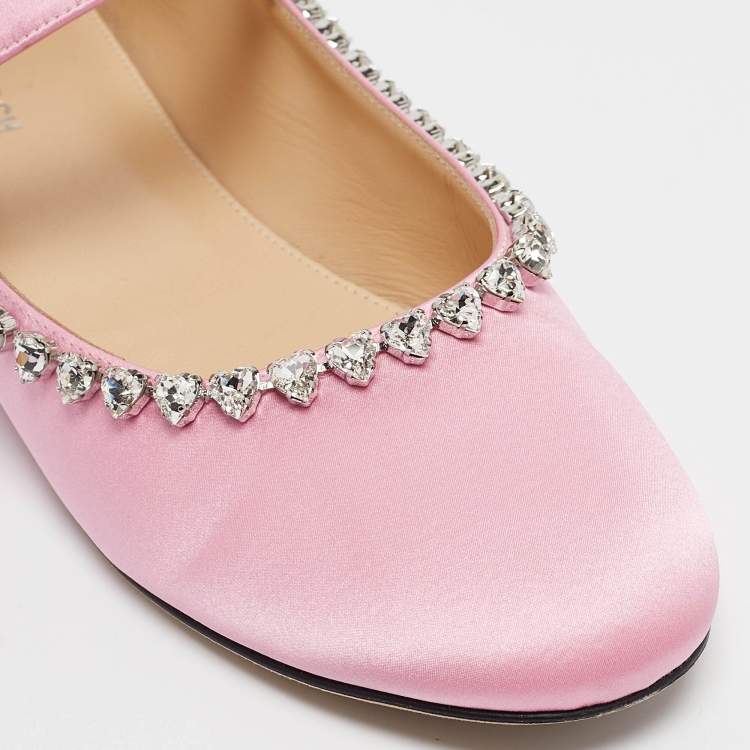 Pre Owned Mach & Mach Pink Satin Audrey Ballet Flats Size 41