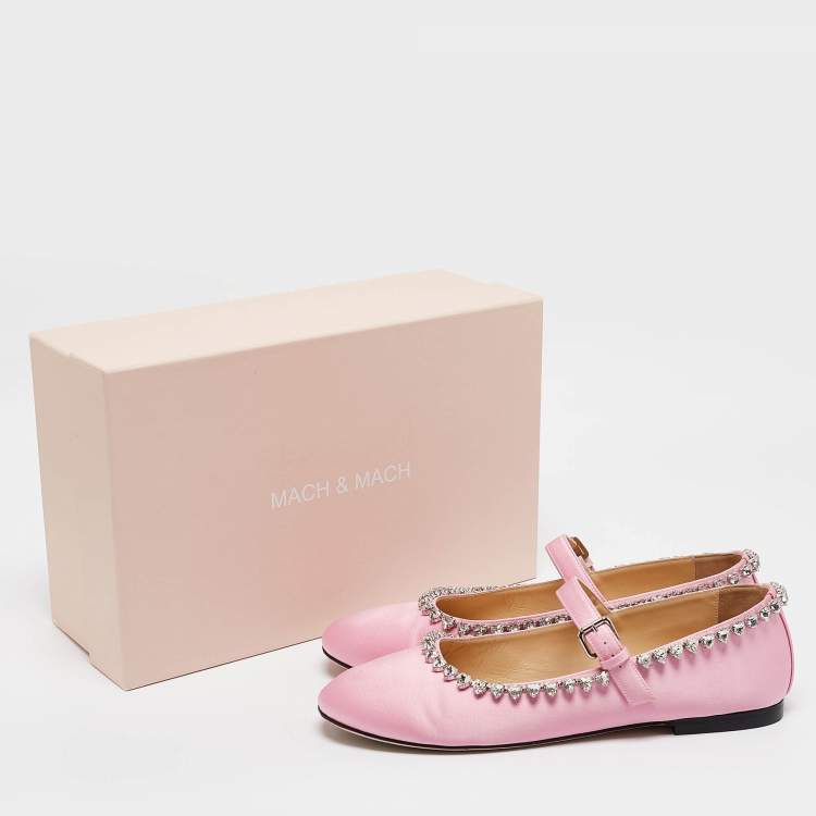 Pre Owned Mach & Mach Pink Satin Audrey Ballet Flats Size 41