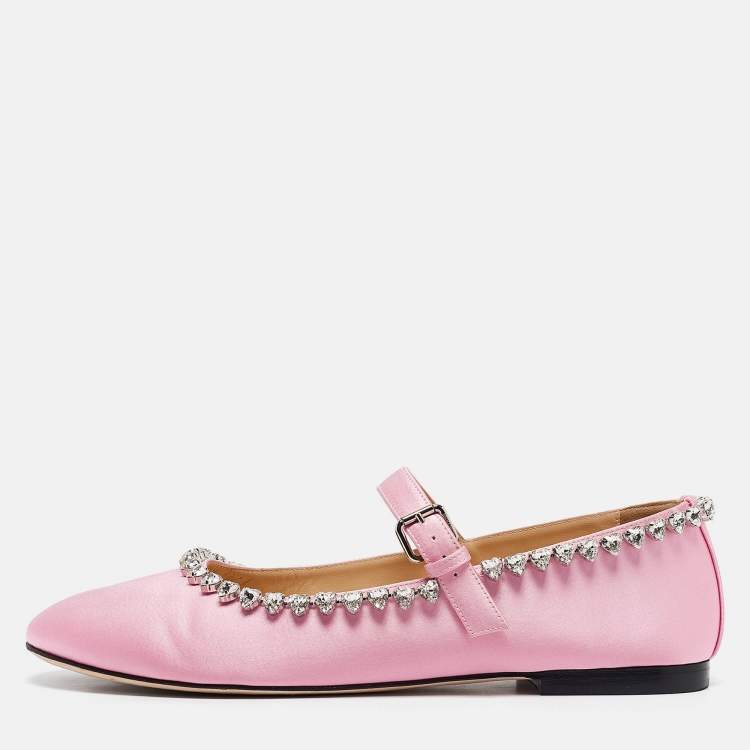 Pre Owned Mach & Mach Pink Satin Audrey Ballet Flats Size 41