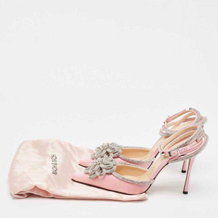 Pre Owned Mach & Mach Pink Satin Crystal Embellished Double Bow Pumps Size 40