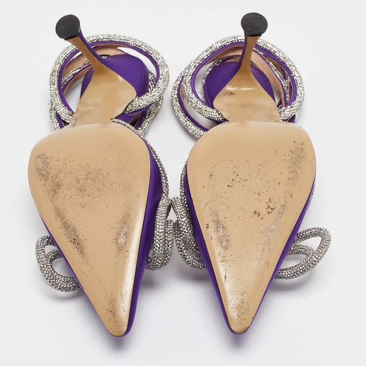 Pre Owned Mach & Mach Purple Satin Crystal Embellished Double Bow Pumps Size 38.5