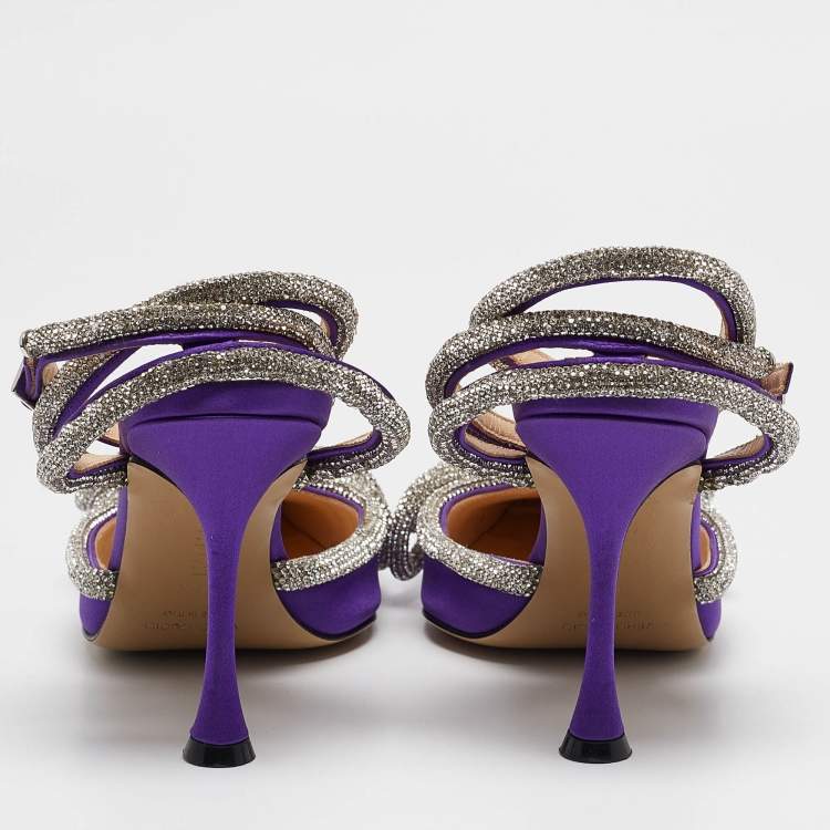 Pre Owned Mach & Mach Purple Satin Crystal Embellished Double Bow Pumps Size 38.5
