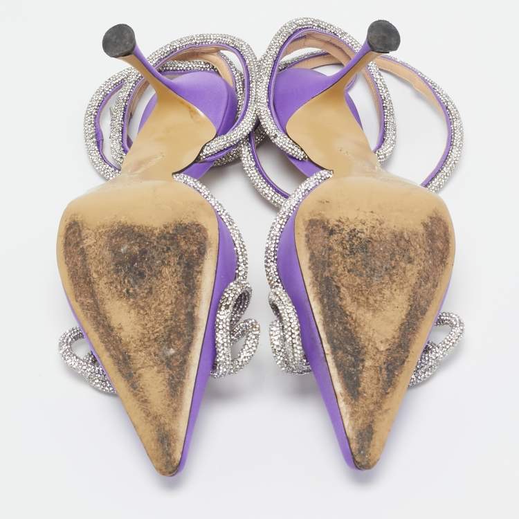 Pre Owned Mach & Mach Purple Satin Crystal Embellished Double Bow Pumps Size 39