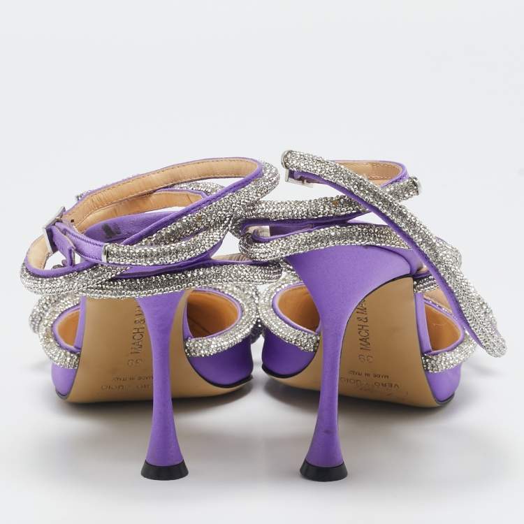 Pre Owned Mach & Mach Purple Satin Crystal Embellished Double Bow Pumps Size 39