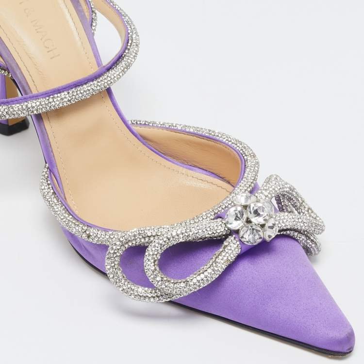 Pre Owned Mach & Mach Purple Satin Crystal Embellished Double Bow Pumps Size 39