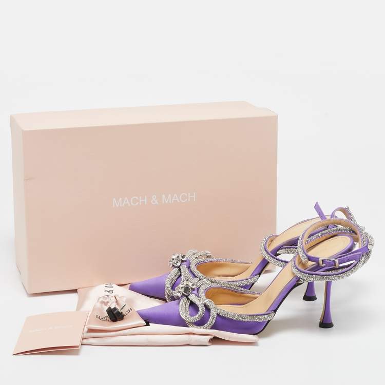 Pre Owned Mach & Mach Purple Satin Crystal Embellished Double Bow Pumps Size 39