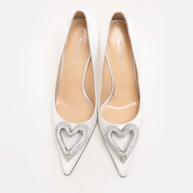 Pre Owned Mach & Mach White Satin Triple Heart Pumps Size 40
