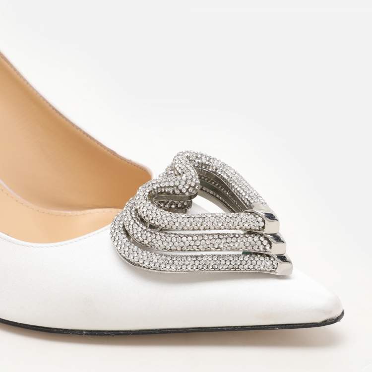 Pre Owned Mach & Mach White Satin Triple Heart Pumps Size 40