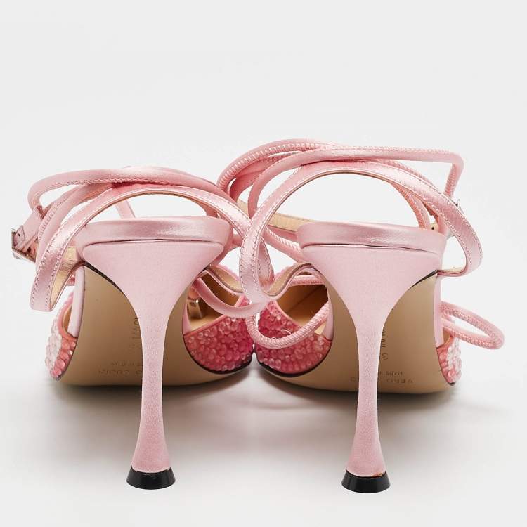 Pre Owned Mach & Mach Cream/Pink Satin Crystal Embellished Heart Pumps Size 39