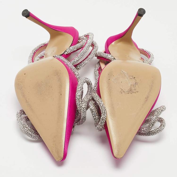 Pre Owned Mach & Mach Pink Satin Crystal Embellished Double Bow Pumps Size 37