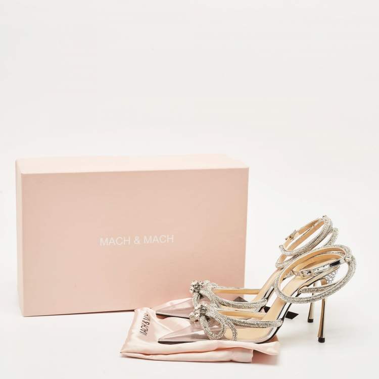 Pre Owned Mach & Mach Transparent PVC Crystal Embellished Double Bow Pumps Size 38