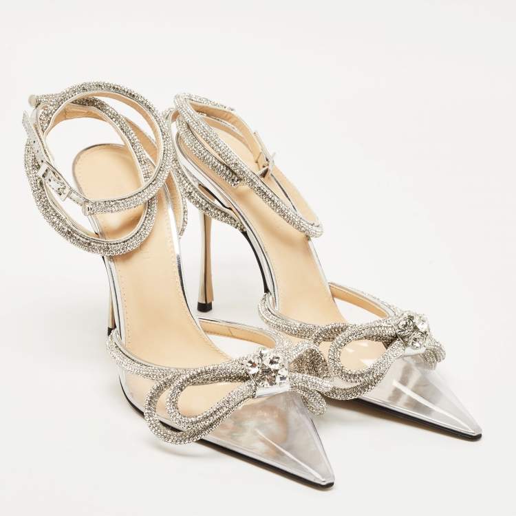 Pre Owned Mach & Mach Transparent PVC Crystal Embellished Double Bow Pumps Size 38