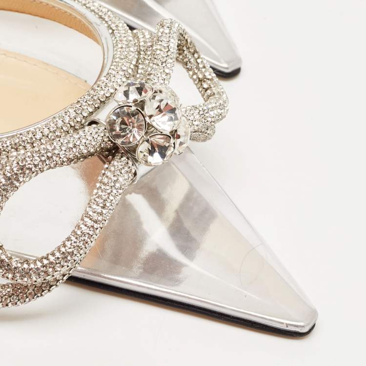Pre Owned Mach & Mach Transparent PVC Crystal Embellished Double Bow Pumps Size 38