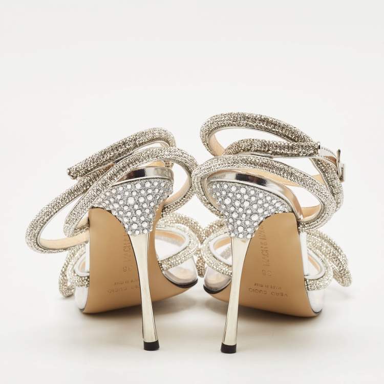 Pre Owned Mach & Mach Transparent PVC Crystal Embellished Double Bow Pumps Size 38