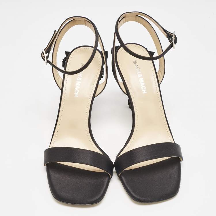 مملوكة مسبقًا Mach & Mach Black Satin Wonder Tulip Sandals Size 38.5