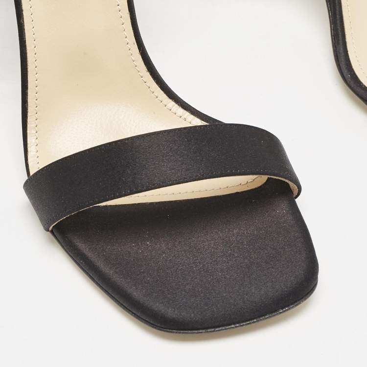 مملوكة مسبقًا Mach & Mach Black Satin Wonder Tulip Sandals Size 38.5