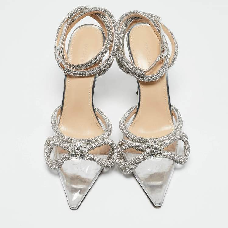 Pre Owned Mach & Mach Transparent PVC Double Bow Crystal Embellished Pumps Size 38.5