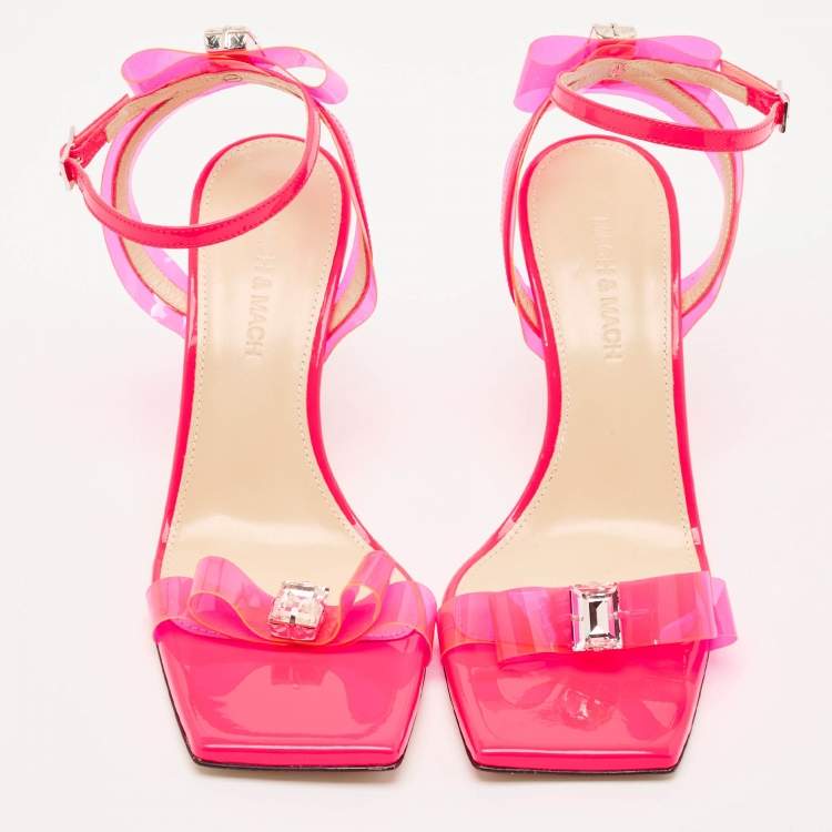 Pre Owned Mach & Mach Neon Pink PVC and Patent Leather French Bow Sandals Size 38