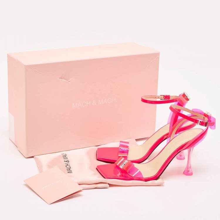 Pre Owned Mach & Mach Neon Pink PVC and Patent Leather French Bow Sandals Size 38