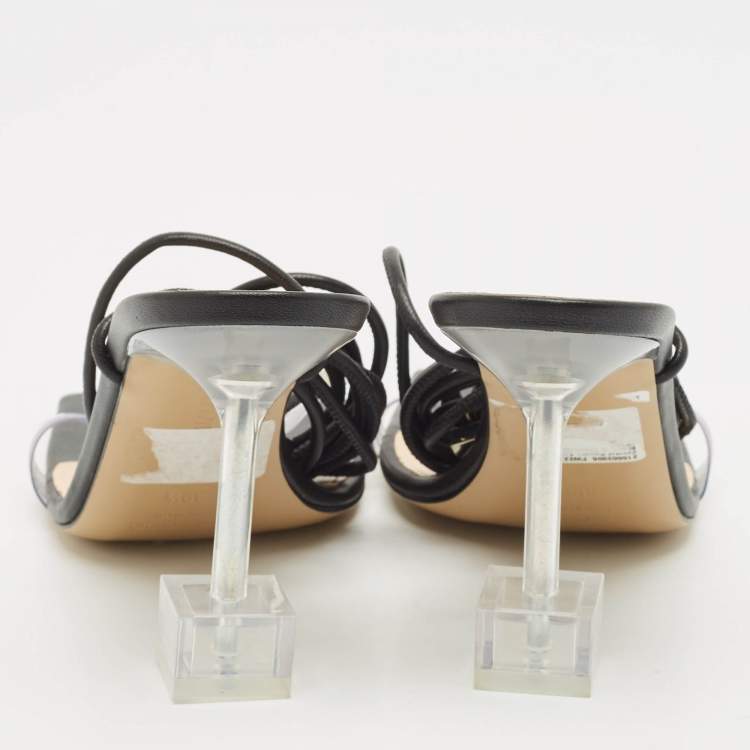 Pre Owned Mach & Mach Transparent PVC Crystal Embellished Ankle Strap Sandals Size 39.5