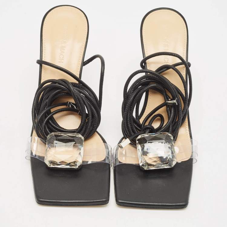 Pre Owned Mach & Mach Transparent PVC Crystal Embellished Ankle Strap Sandals Size 39.5