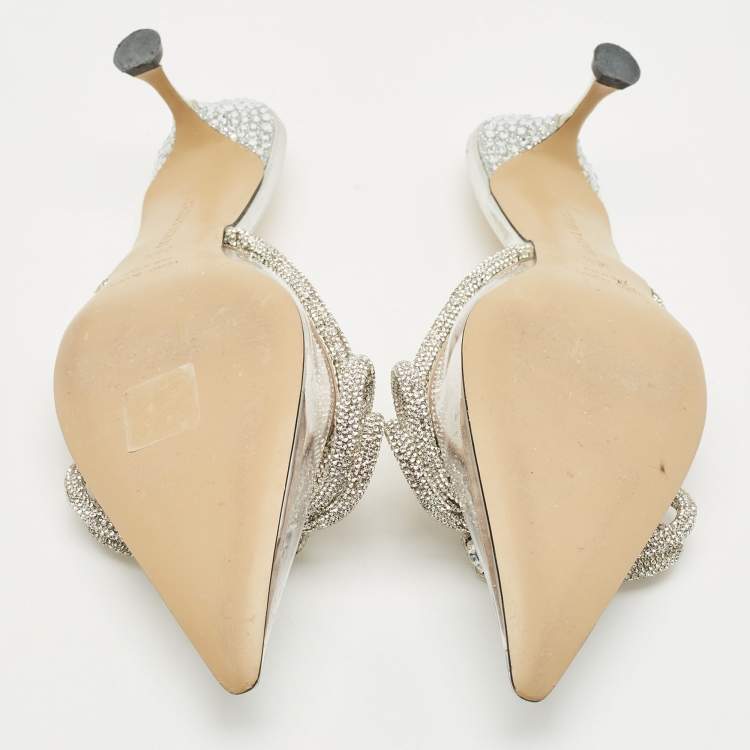 Pre Owned Mach & Mach Silver PVC Double Bow Heel Mules Size 38.5