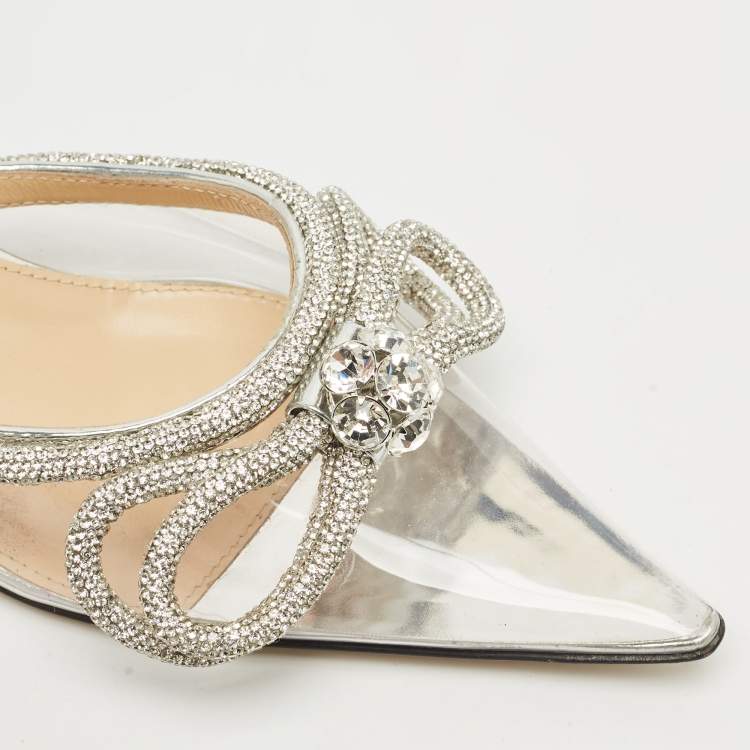 Pre Owned Mach & Mach Silver PVC Double Bow Heel Mules Size 38.5