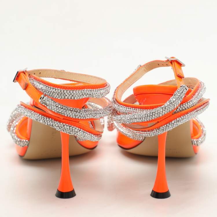 Pre Owned Mach & Mach Transparent/Silver PVC Crystal Embellished Double Bow Ankle Wrap Pumps Size 40
