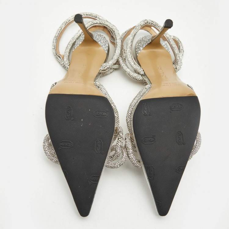 Pre Owned Mach & Mach Silver PVC Crystal Embellished Double Bow Pumps Size 39