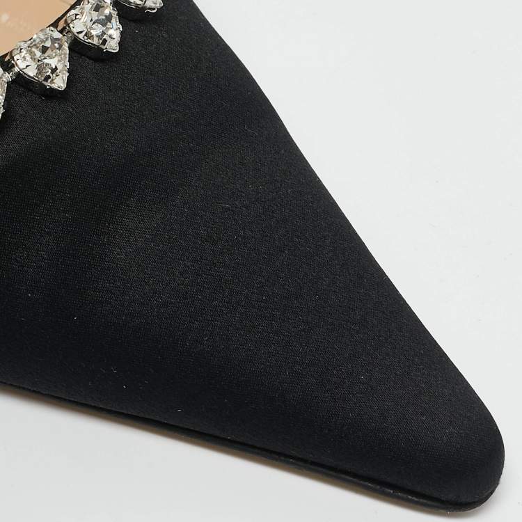 Pre Owned Mach & Mach Black Satin Heart Crystal Embellished Audrey Pumps Size 39