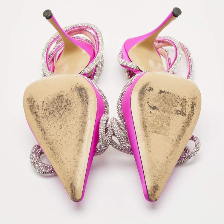 Pre Owned Mach & Mach Fuchsia Satin Double Bow Crystal Embellished Pumps Size 41
