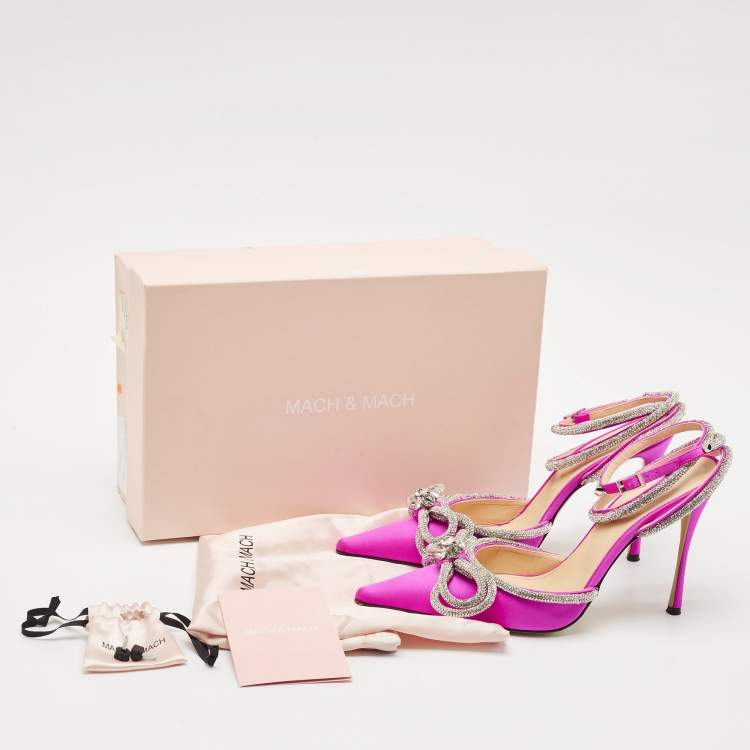 Pre Owned Mach & Mach Fuchsia Satin Double Bow Crystal Embellished Pumps Size 41