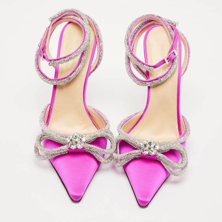 Pre Owned Mach & Mach Fuchsia Satin Double Bow Crystal Embellished Pumps Size 41