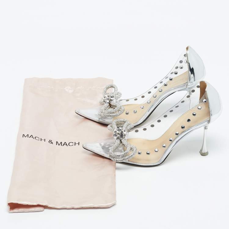 Pre Owned Mach & Mach Silver Patent Leather and PVC Double Bow Pumps Size 35