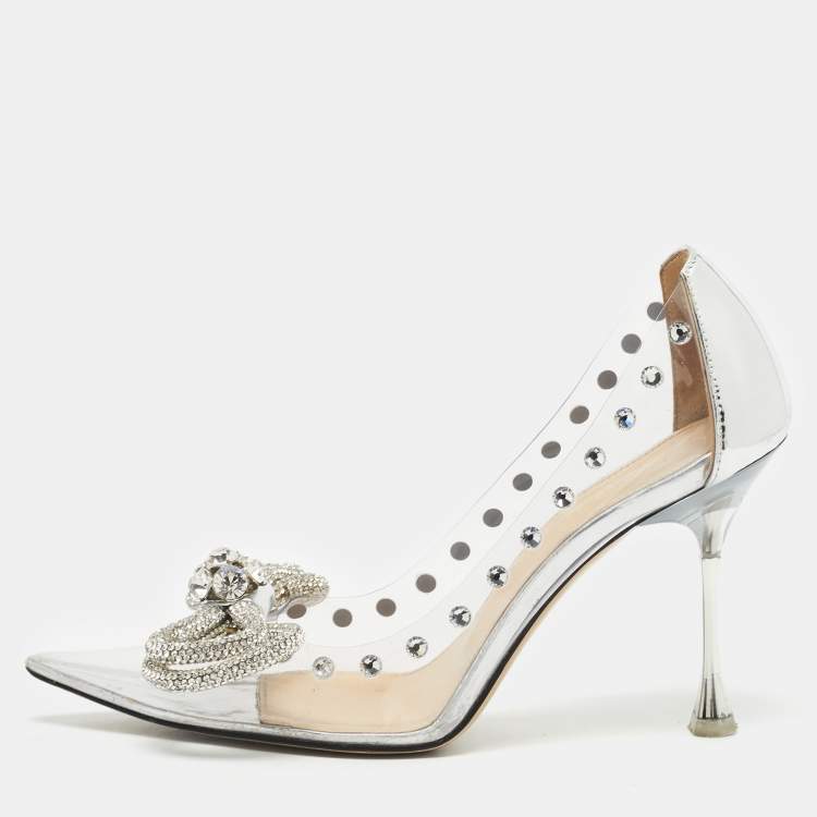 Pre Owned Mach & Mach Silver Patent Leather and PVC Double Bow Pumps Size 35