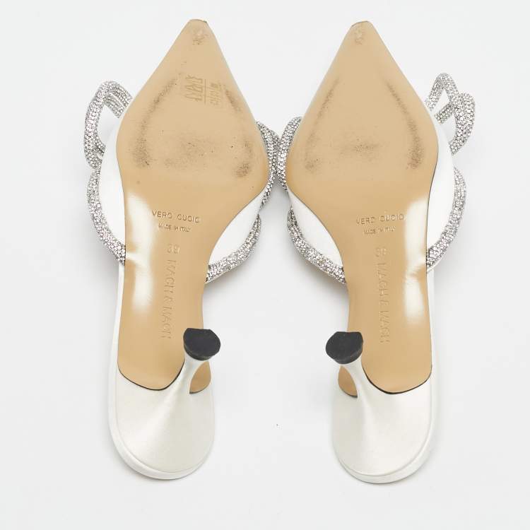 Pre Owned Mach & Mach White Satin Double Bow Heel Mules Size 39
