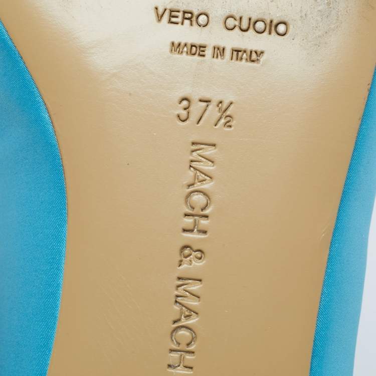 Pre Owned Mach & Mach Blue Satin Double Bow Ballet Flats Size 37.5